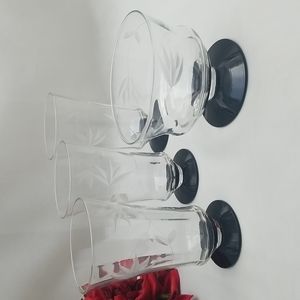Weston Black Amethyst Base Etched Juice & Sherbet Glasses